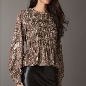 Anthropologie Pilcro long sleeve smocked Top Snake Print